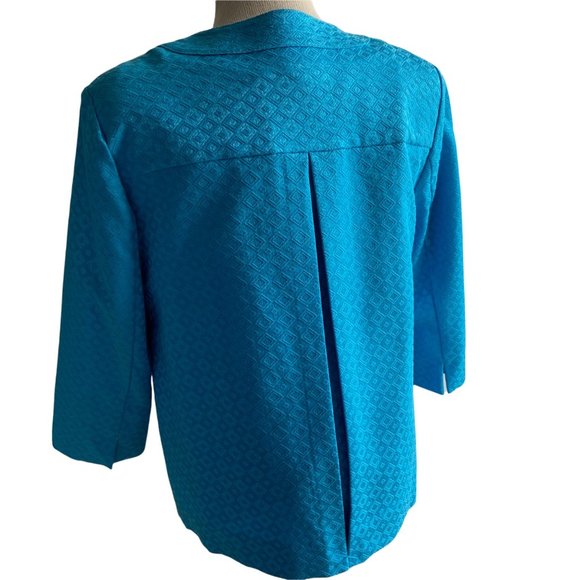 Laura Ashley Jacket Blazer Boxy Sz Small Blue Shiny Tapestry Print Button Easter - Picture 11 of 13